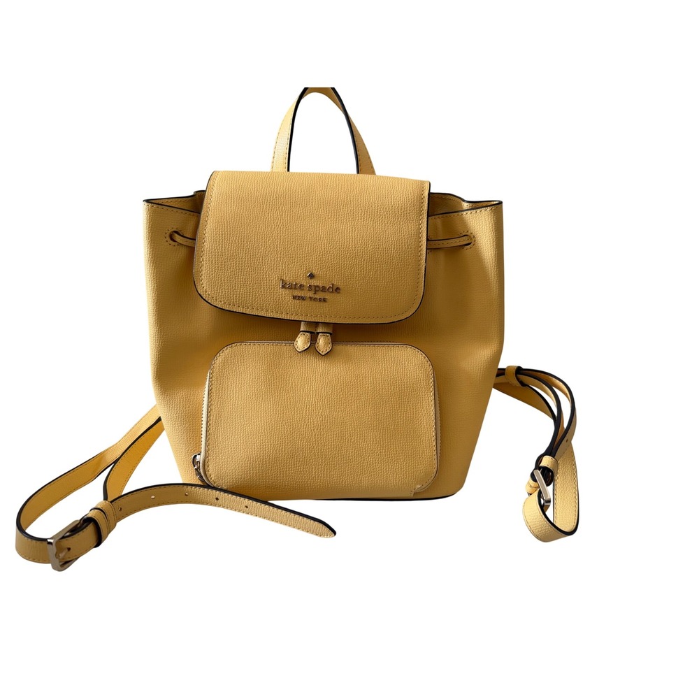 Kate Spade New York Yellow Pebbled Leather Drawstring Backpack Bag